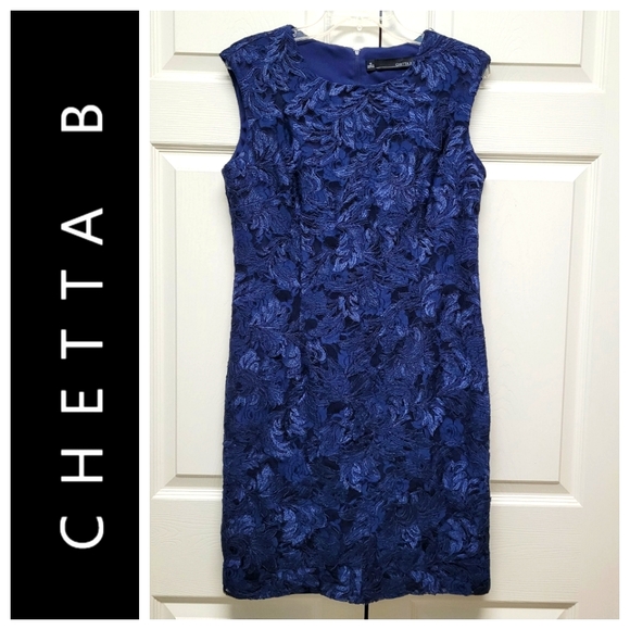 🔥 Chetta B Navy lace sheath dress, Size 10 - Picture 3 of 10